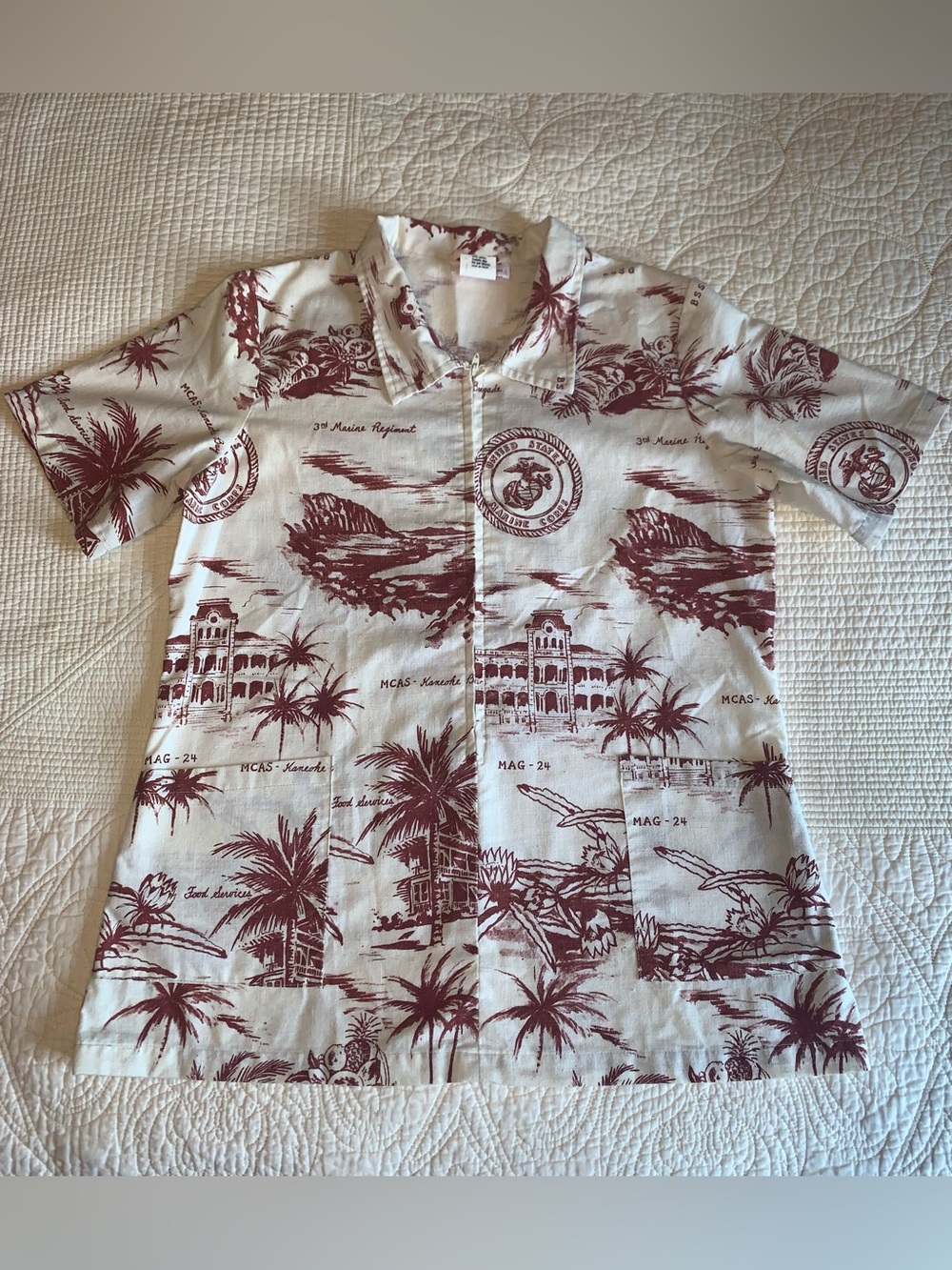 Vintage (USMC) Action Sportswear United States Marine Corps motif Hawaiian shirt